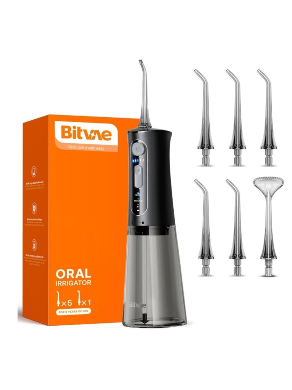 Bitvae Cordless Water Dental Flosser Black 3 Modes 5 Levels New